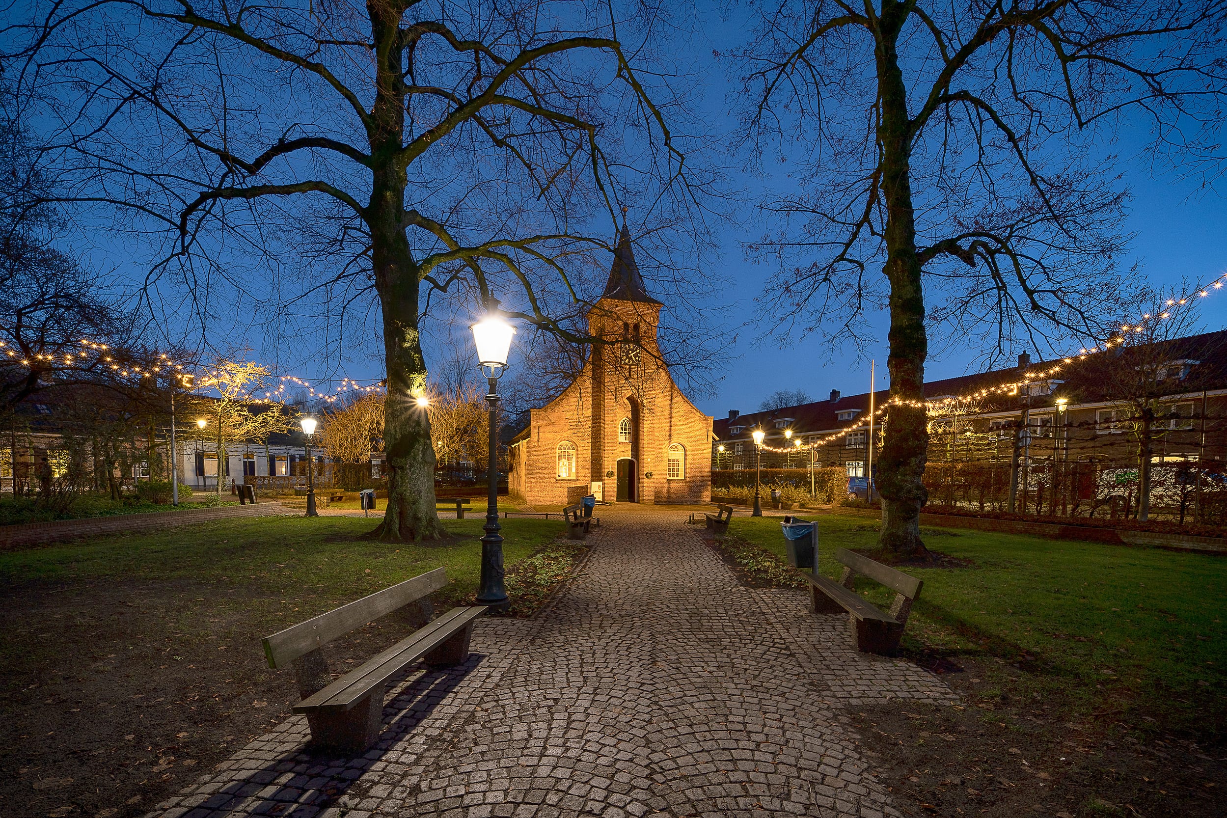 Urban Tilburg illuminated at blue hour